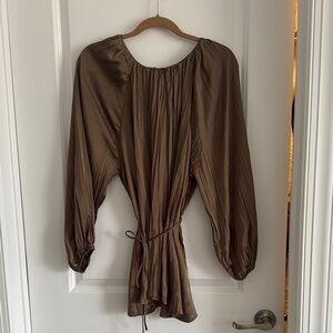 Zara Brown Long Sleeve Tie Front Blouse
